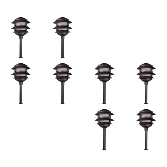 4x/8x/12x Package 12V AC/DC Aluminum Low Voltage Landscape Lighting 3 Tier Pagoda Path Light 3W 2700K Bulb