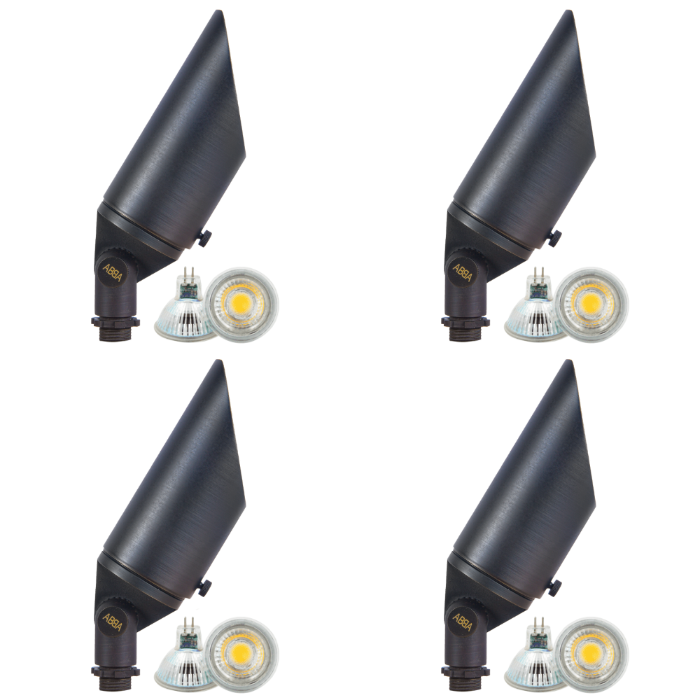 4x/8x/12x Package Adjustable 12V Low Voltage LED Bullet Landscape Brass Spotlight Outdoor Lighting with 5W 3000K Bulb