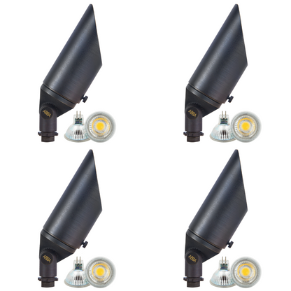 4x/8x/12x Package Adjustable 12V Low Voltage LED Bullet Landscape Brass Spotlight Outdoor Lighting with 5W 3000K Bulb