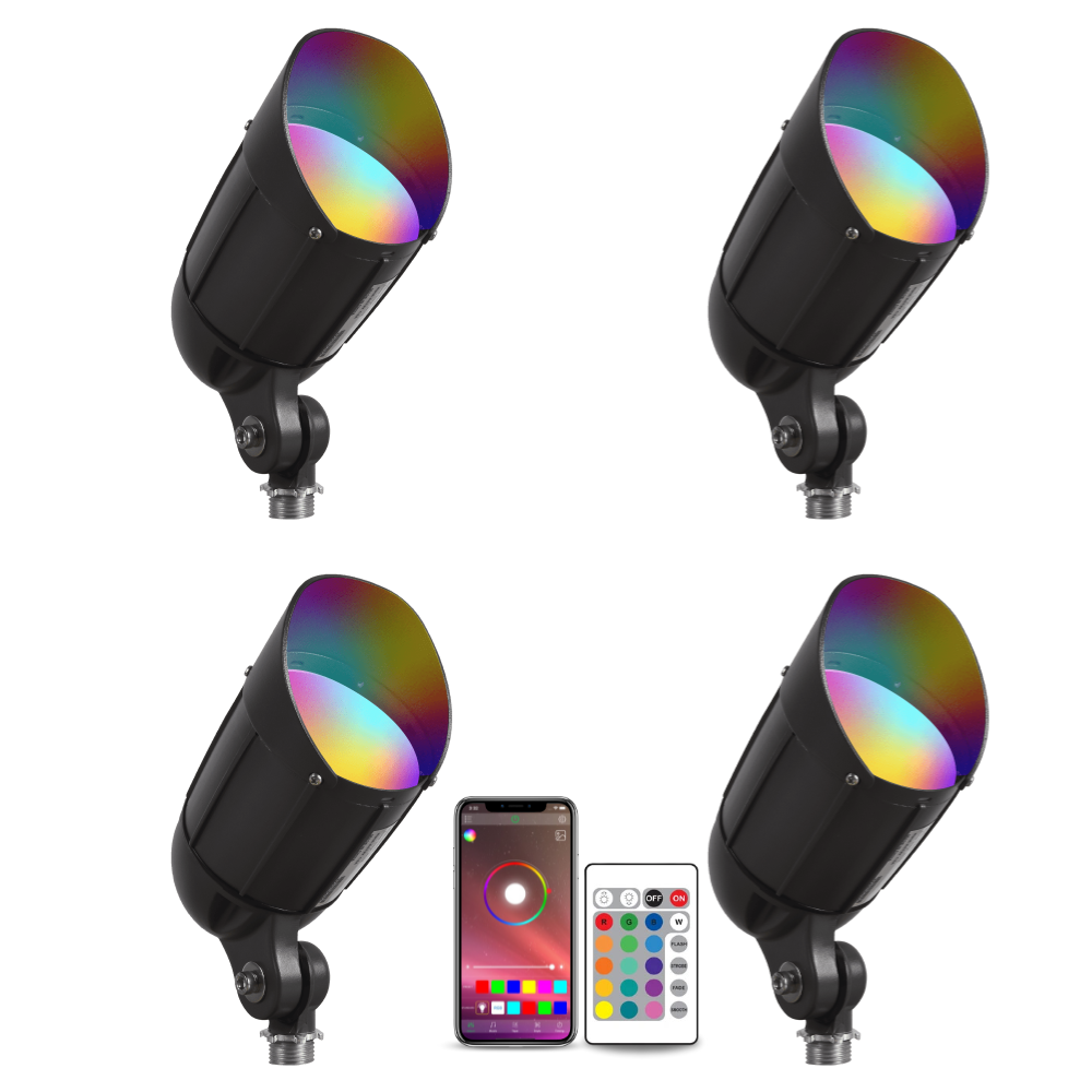 4x/8x/12x Package 30W 12V Low Voltage Smart Bluetooth RGBW Narrow Beam Directional Outdoor Landscape Aluminum Spotlight