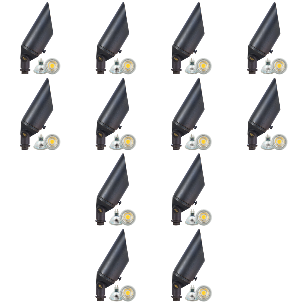 4x/8x/12x Package Adjustable 12V Low Voltage LED Bullet Landscape Brass Spotlight Outdoor Lighting with 5W 3000K Bulb