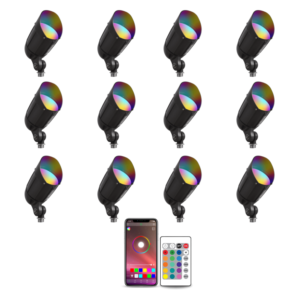 4x/8x/12x Package 30W 12V Low Voltage Smart Bluetooth RGBW Narrow Beam Directional Outdoor Landscape Aluminum Spotlight