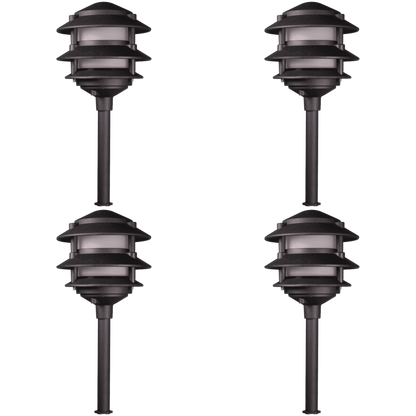 4x/8x/12x Package 12V AC/DC Aluminum Low Voltage Landscape Lighting 3 Tier Pagoda Path Light 3W 2700K Bulb
