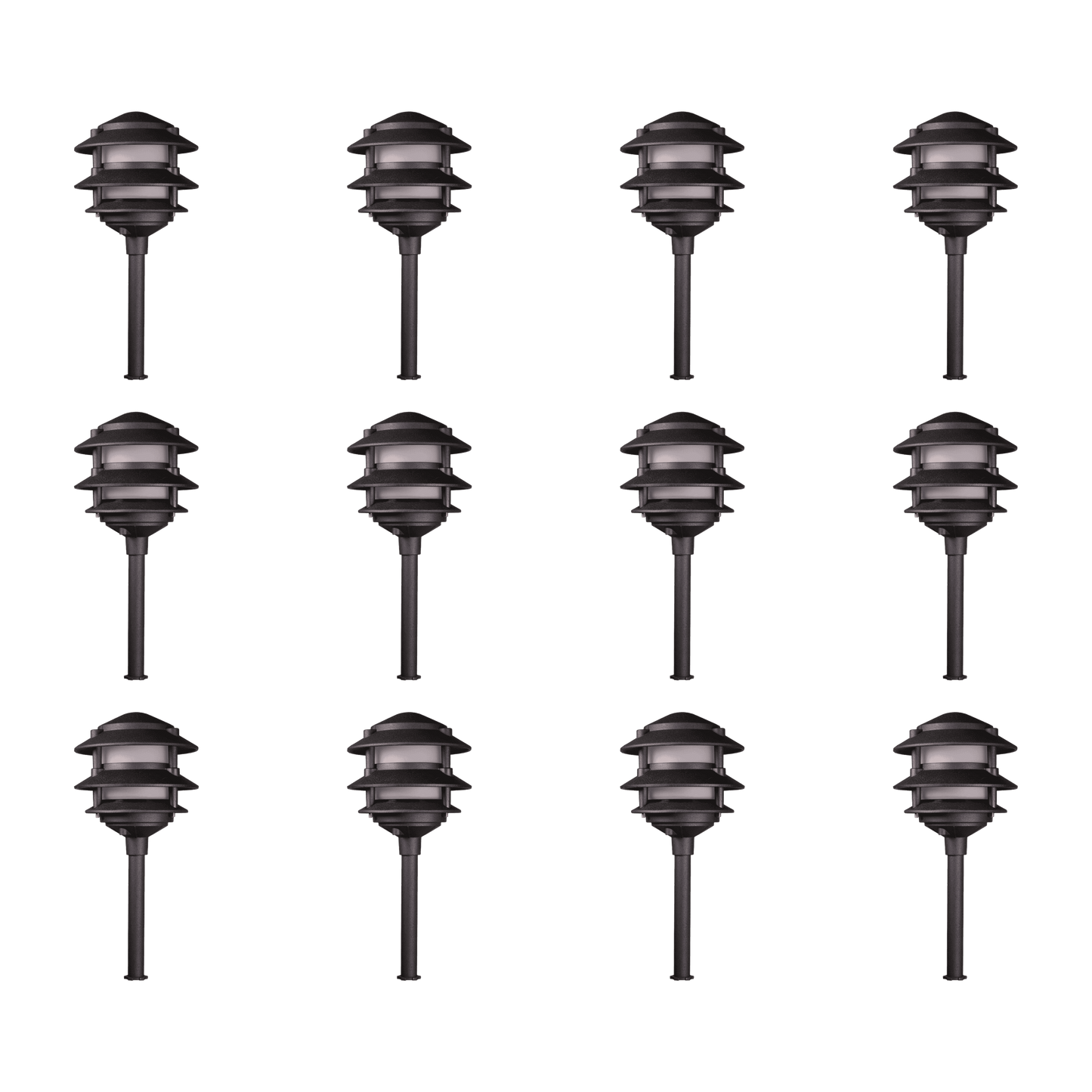 4x/8x/12x Package 12V AC/DC Aluminum Low Voltage Landscape Lighting 3 Tier Pagoda Path Light 3W 2700K Bulb