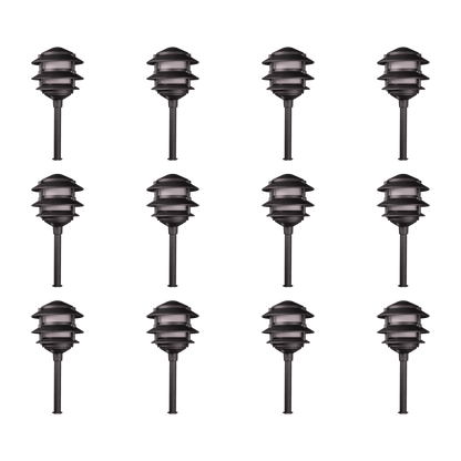 4x/8x/12x Package 12V AC/DC Aluminum Low Voltage Landscape Lighting 3 Tier Pagoda Path Light 3W 2700K Bulb