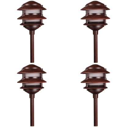 4x/8x/12x Package 12V AC/DC Aluminum Low Voltage Landscape Lighting 3 Tier Pagoda Path Light 3W 2700K Bulb