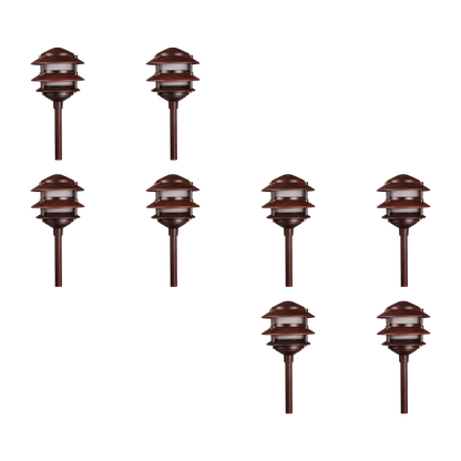 4x/8x/12x Package 12V AC/DC Aluminum Low Voltage Landscape Lighting 3 Tier Pagoda Path Light 3W 2700K Bulb