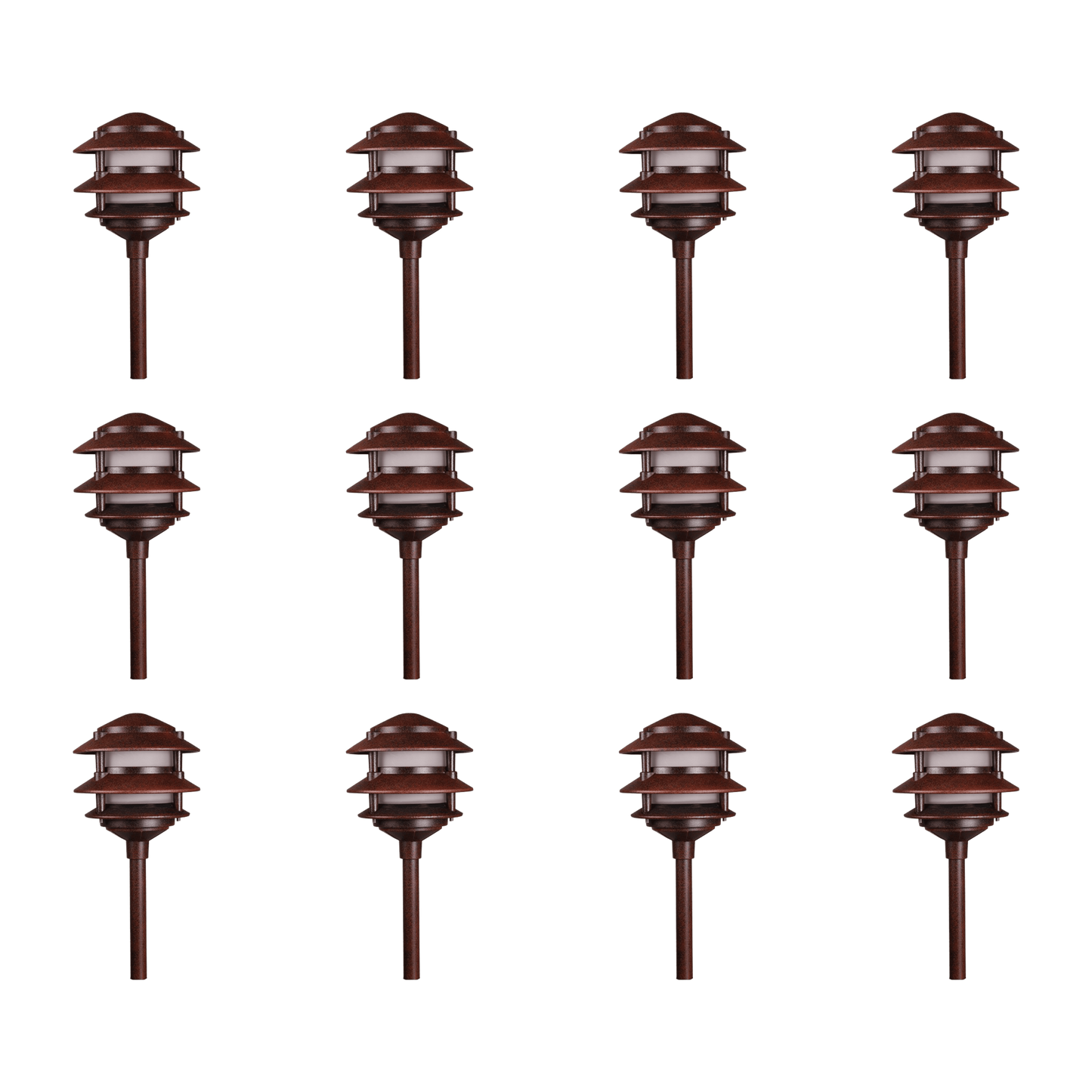 4x/8x/12x Package 12V AC/DC Aluminum Low Voltage Landscape Lighting 3 Tier Pagoda Path Light 3W 2700K Bulb