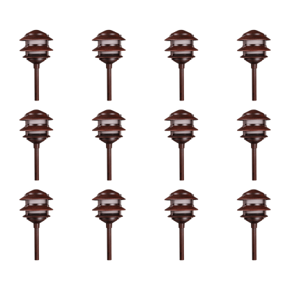 4x/8x/12x Package 12V AC/DC Aluminum Low Voltage Landscape Lighting 3 Tier Pagoda Path Light 3W 2700K Bulb