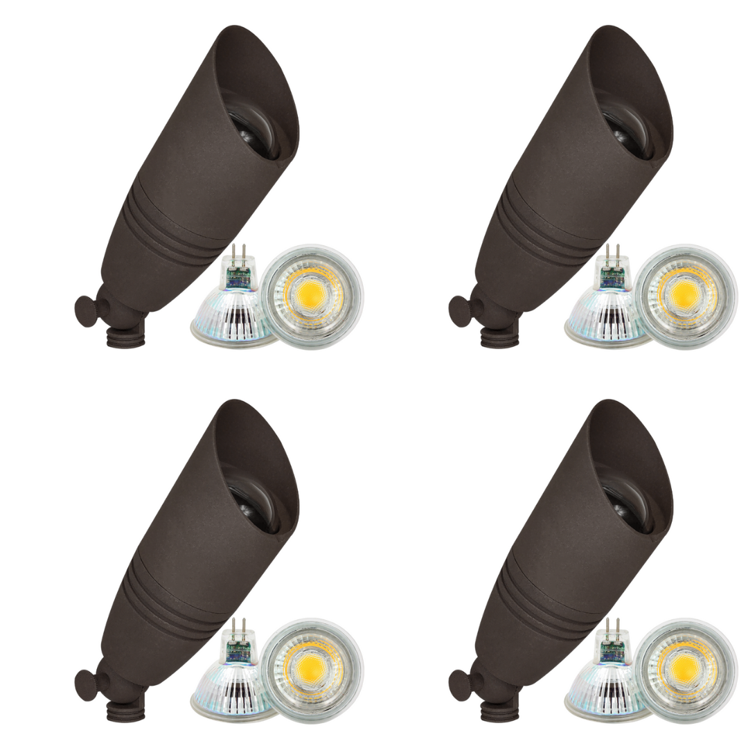 4x/8x/12x Package 12V Low Voltage LED Smooth Bullet Directional Outdoor Aluminum Spotlight with 5W 3000K Bulb