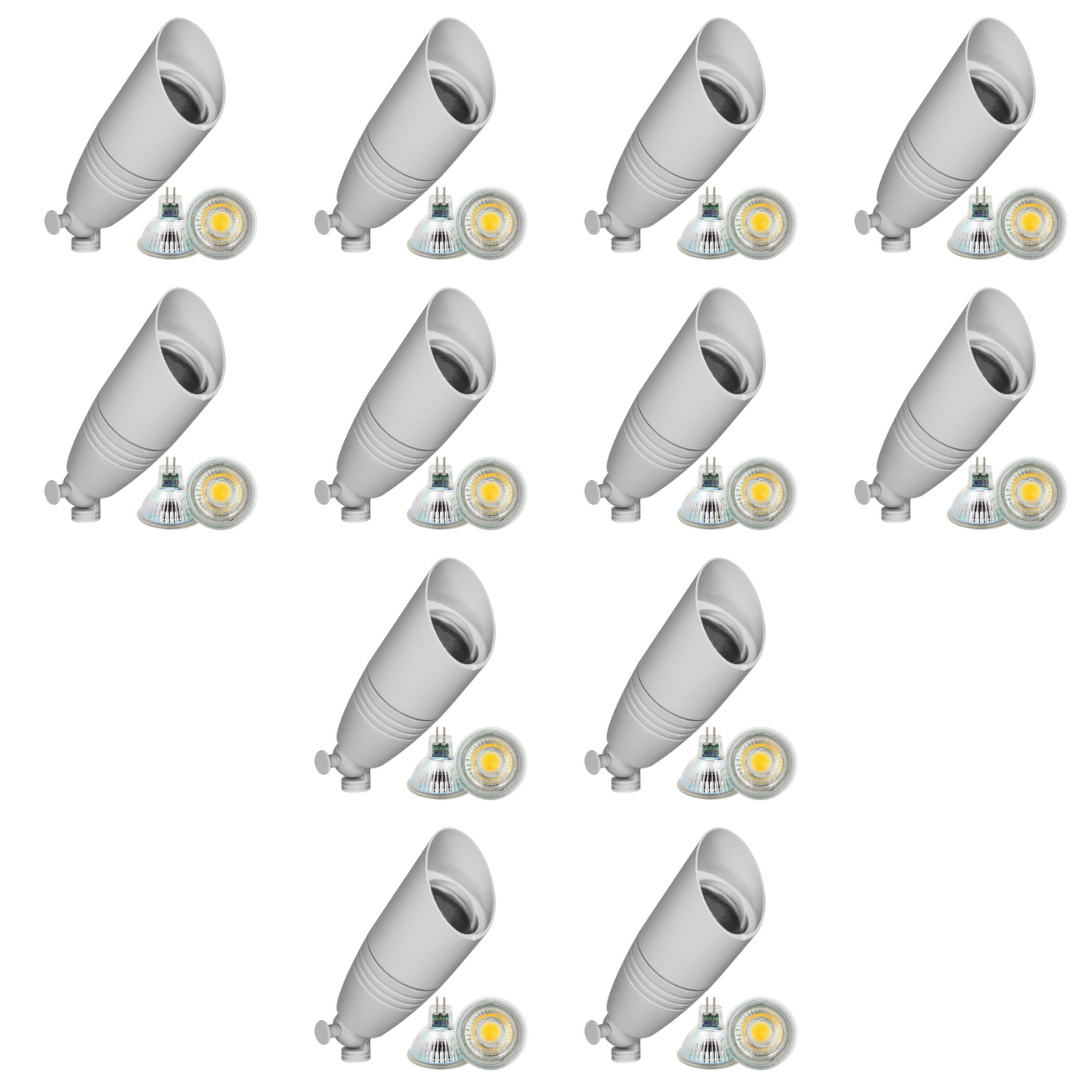 4x/8x/12x Package 12V Low Voltage LED Smooth Bullet Directional Outdoor Aluminum Spotlight with 5W 3000K Bulb