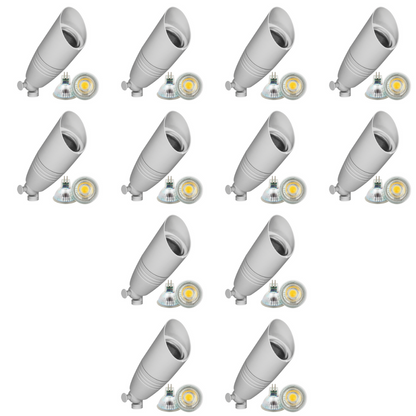 4x/8x/12x Package 12V Low Voltage LED Smooth Bullet Directional Outdoor Aluminum Spotlight with 5W 3000K Bulb