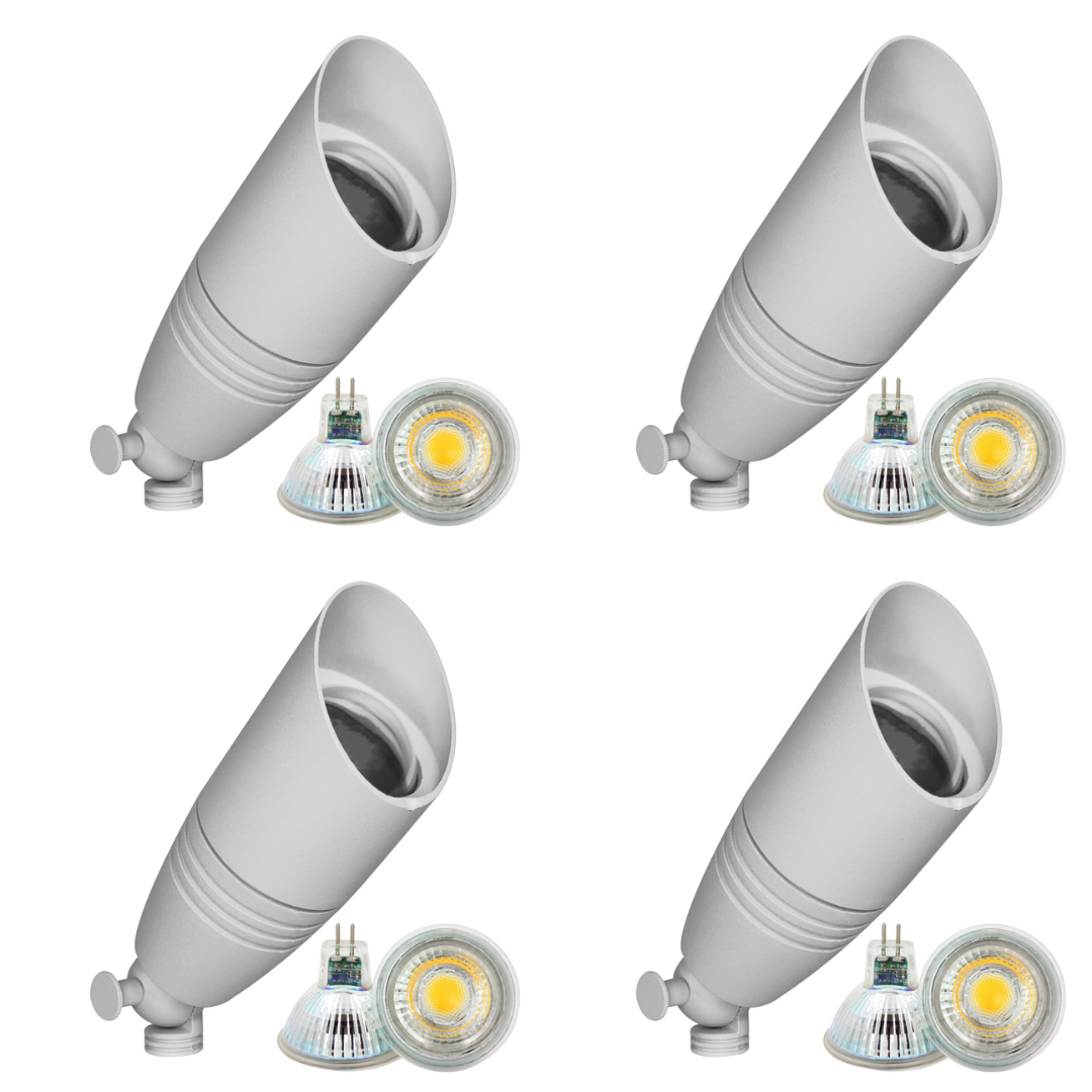 4x/8x/12x Package 12V Low Voltage LED Smooth Bullet Directional Outdoor Aluminum Spotlight with 5W 3000K Bulb