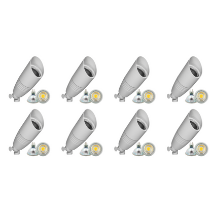 4x/8x/12x Package 12V Low Voltage LED Smooth Bullet Directional Outdoor Aluminum Spotlight with 5W 3000K Bulb