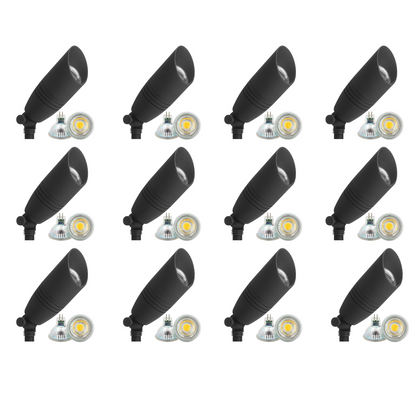 4x/8x/12x Package 12V Low Voltage LED Smooth Bullet Directional Outdoor Aluminum Spotlight with 5W 3000K Bulb
