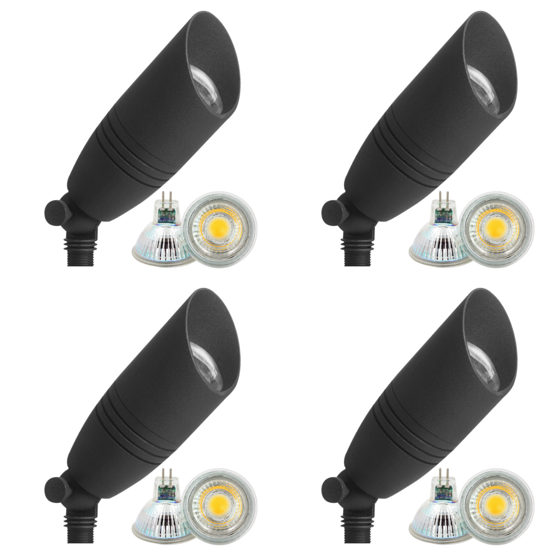 4x/8x/12x Package 12V Low Voltage LED Smooth Bullet Directional Outdoor Aluminum Spotlight with 5W 3000K Bulb