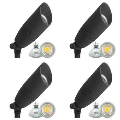 4x/8x/12x Package 12V Low Voltage LED Smooth Bullet Directional Outdoor Aluminum Spotlight with 5W 3000K Bulb