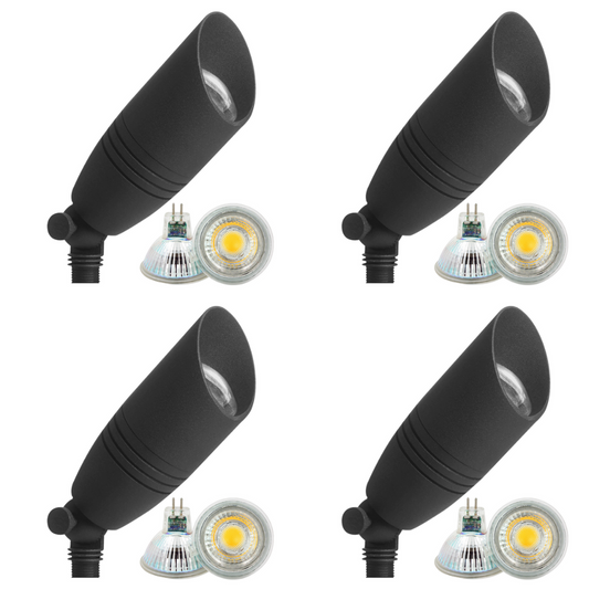 4x/8x/12x Package 12V Low Voltage LED Smooth Bullet Directional Outdoor Aluminum Spotlight with 5W 3000K Bulb