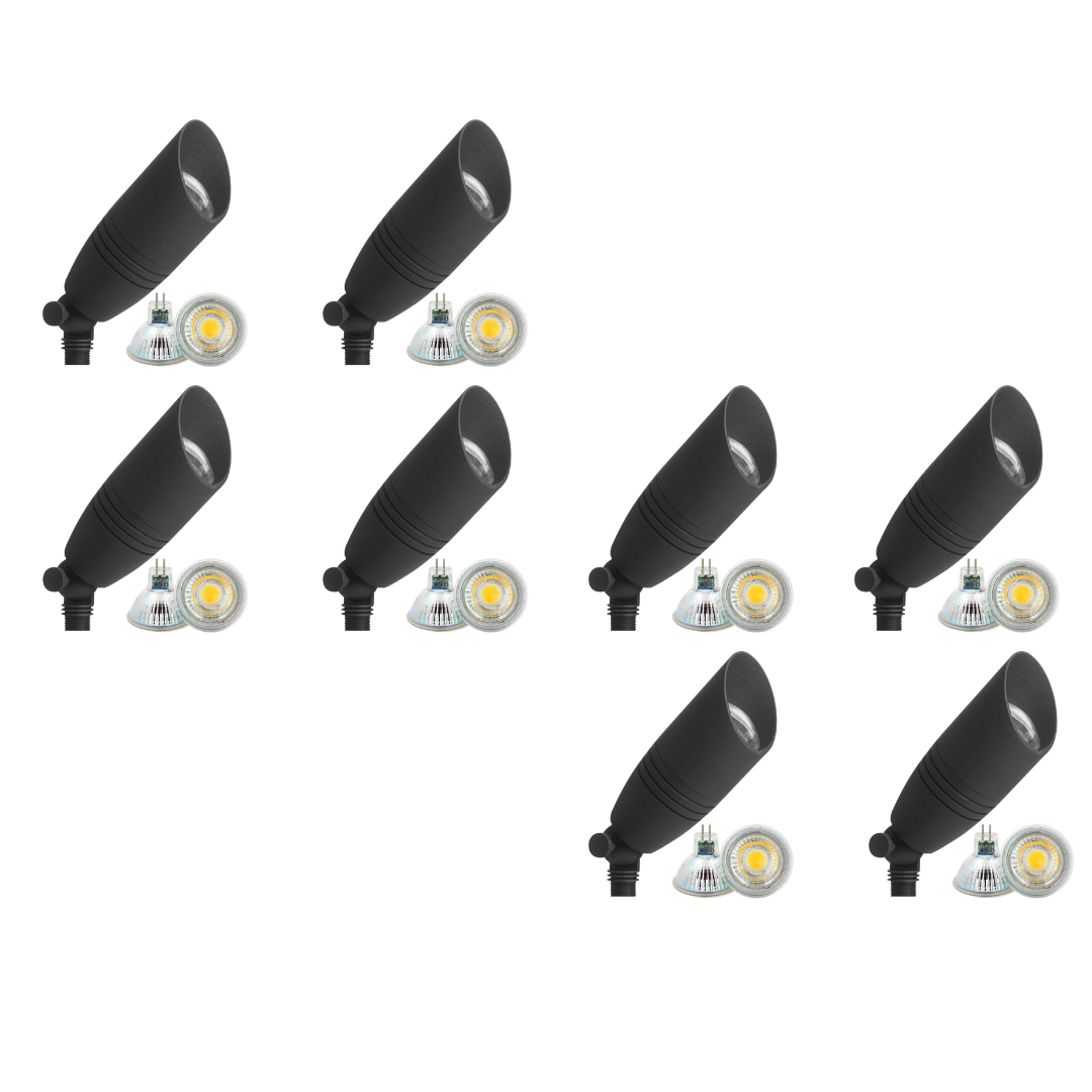 4x/8x/12x Package 12V Low Voltage LED Smooth Bullet Directional Outdoor Aluminum Spotlight with 5W 3000K Bulb