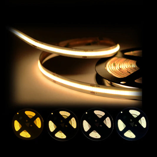 16ft/32ft/82ft Dotless Single Color Linear 8mm 3.4W/ft / 4.5W/ft 10mm LED Strip Lights Low Voltage FCOB DC24V Tape Light