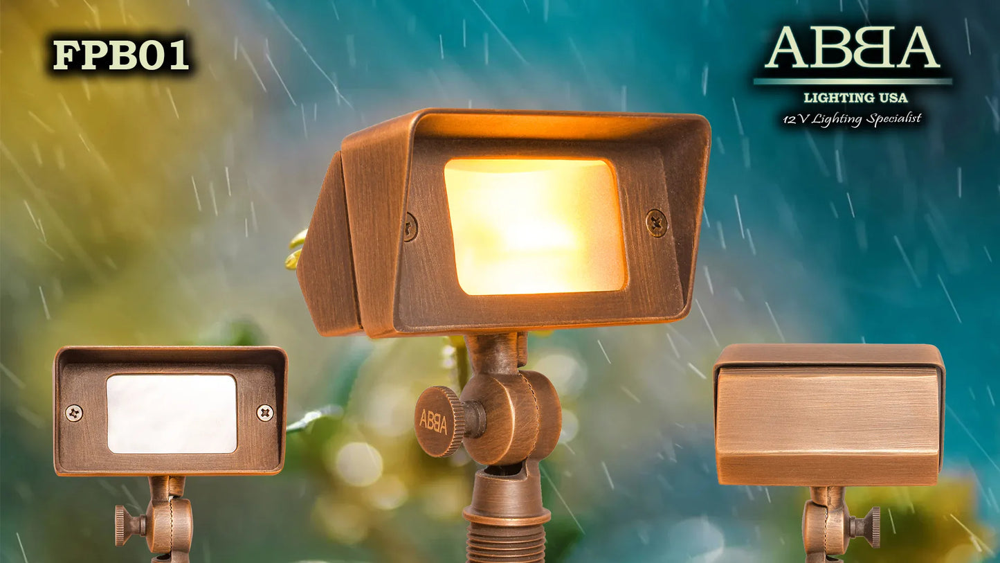 Brass 12V Low Voltage Rectangular LED Directional Floodlight Adjustable Lighting