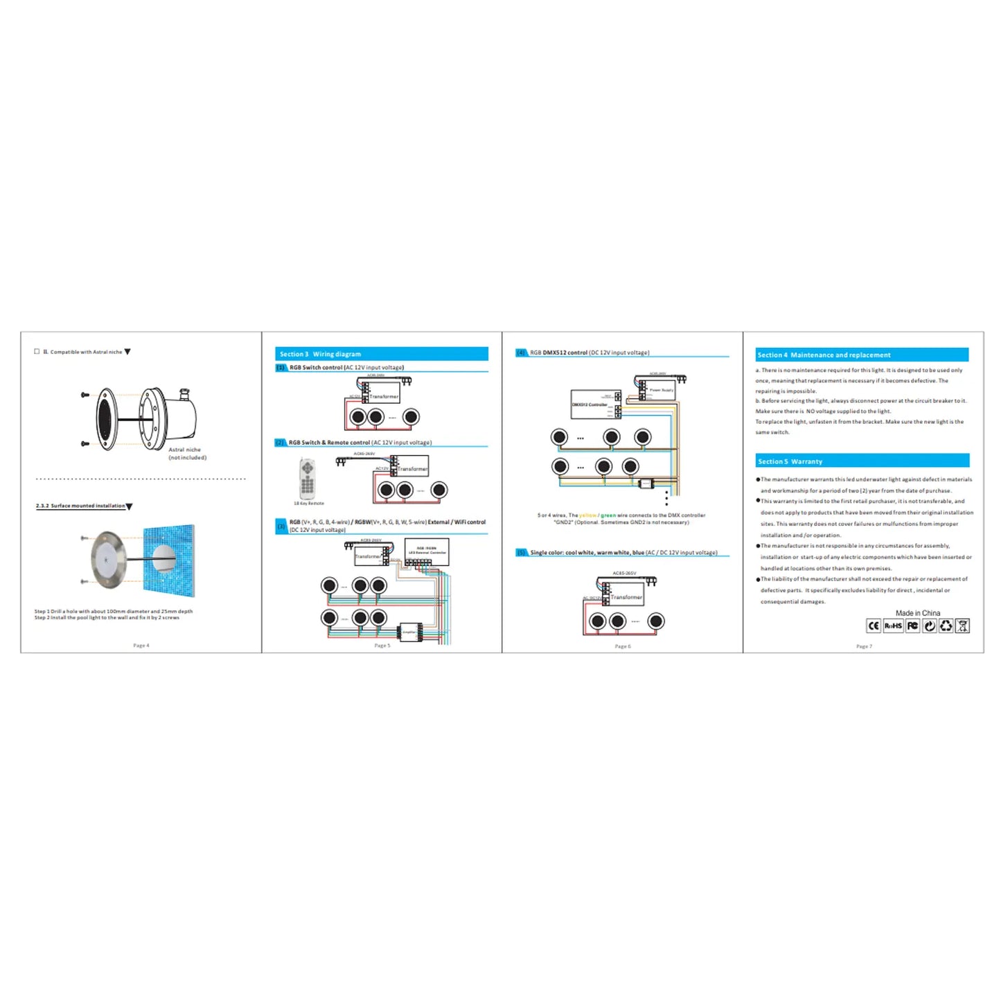 Pool and Spa RGB/RGBW Color Changing 12V Stainless Steel Low Voltage Light IP68