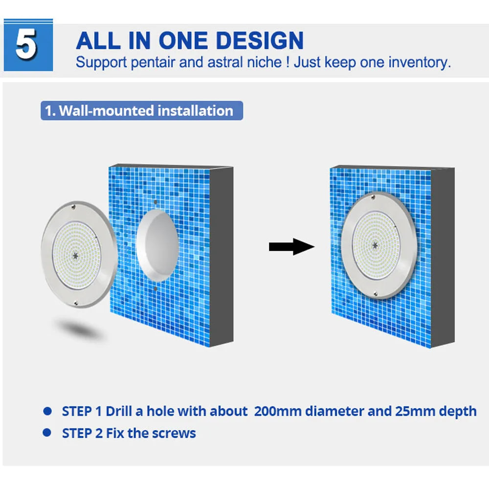 Pool and Spa RGB/RGBW Color Changing 12V Stainless Steel Low Voltage Light IP68