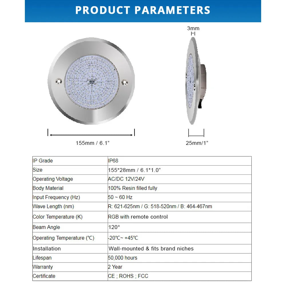 Pool and Spa RGB/RGBW Color Changing 12V Stainless Steel Low Voltage Light IP68