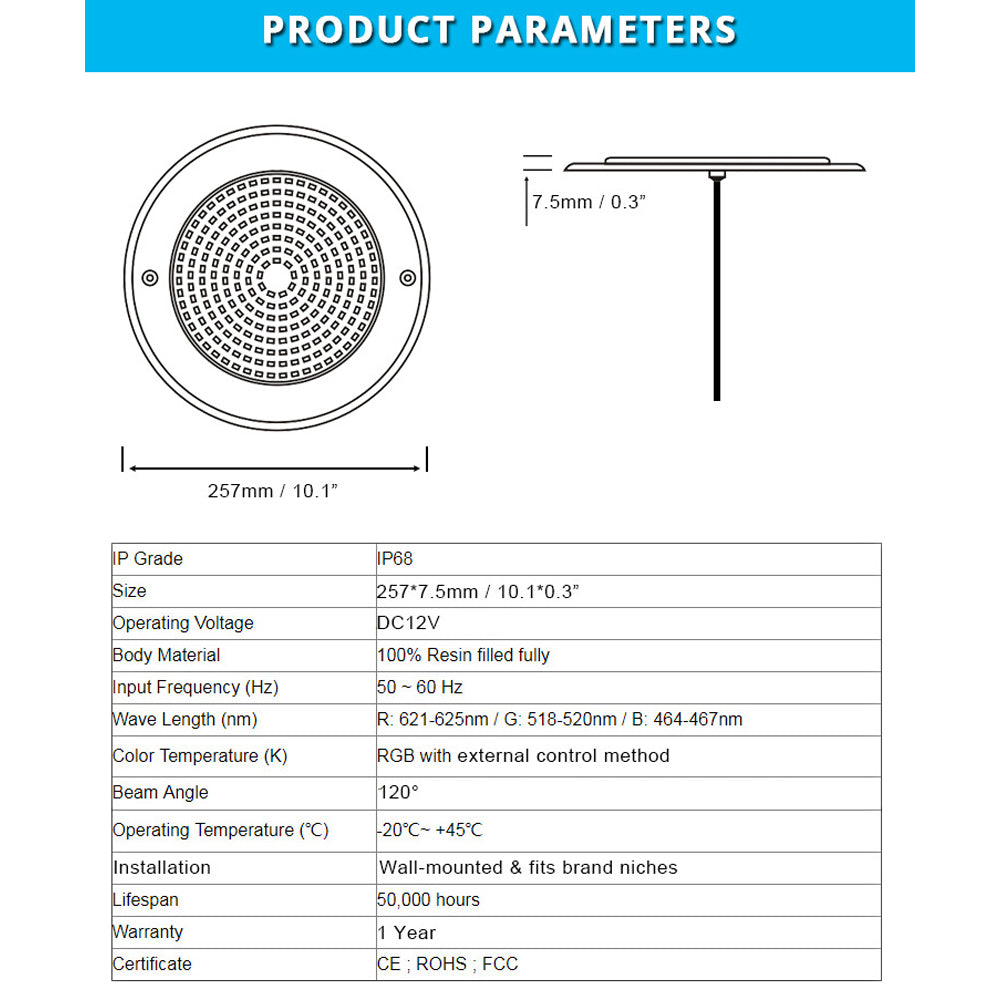 Pool and Spa RGB/RGBW Color Changing 12V Stainless Steel Low Voltage Light IP68
