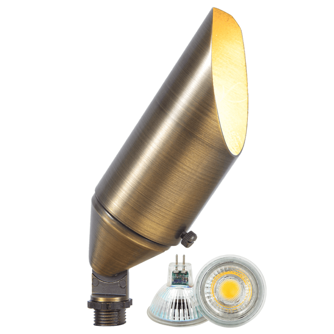 4x/8x/12x Package Adjustable 12V Low Voltage LED Bullet Landscape Brass Spotlight Outdoor Lighting with 5W 3000K Bulb