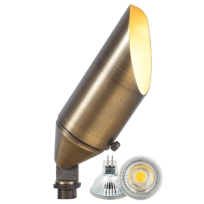 4x/8x/12x Package Adjustable 12V Low Voltage LED Bullet Landscape Brass Spotlight Outdoor Lighting with 5W 3000K Bulb
