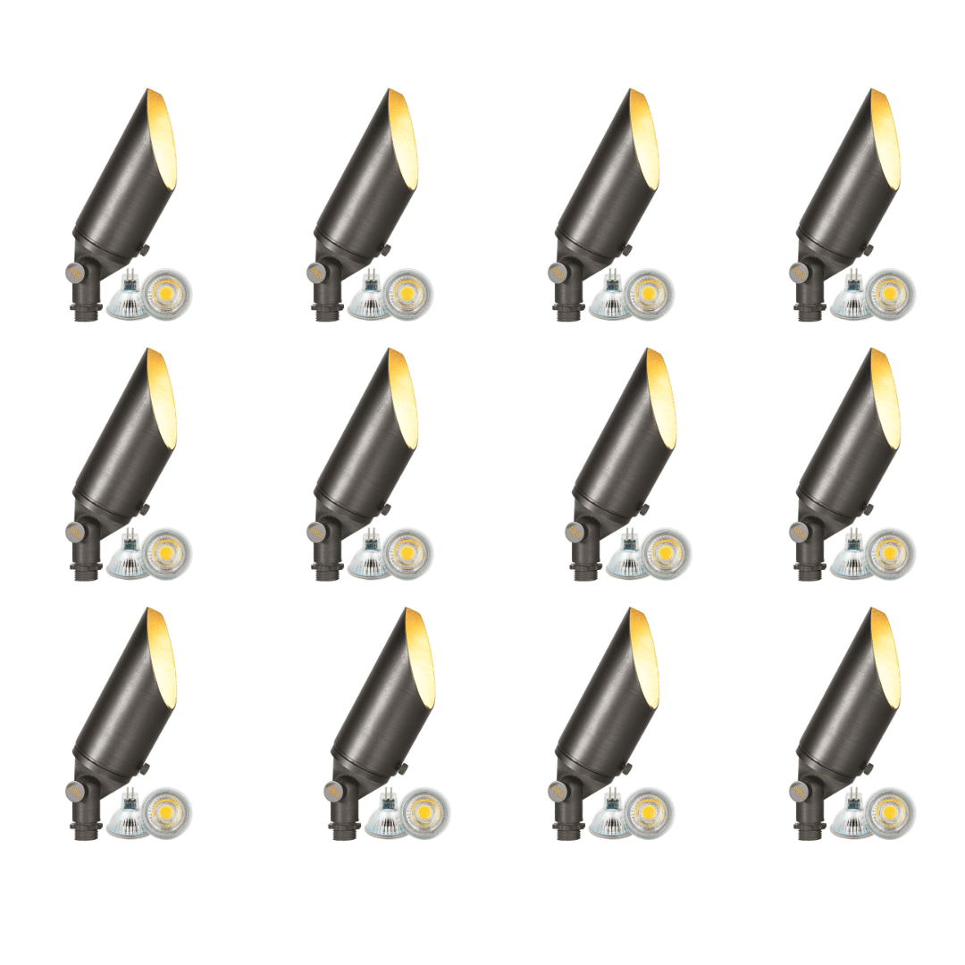 4x/8x/12x Package Adjustable 12V Low Voltage LED Bullet Landscape Brass Spotlight Outdoor Lighting with 5W 3000K Bulb