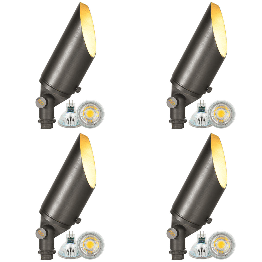 4x/8x/12x Package Adjustable 12V Low Voltage LED Bullet Landscape Brass Spotlight Outdoor Lighting with 5W 3000K Bulb