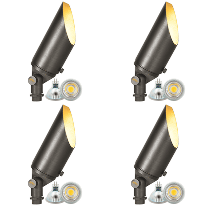 4x/8x/12x Package Adjustable 12V Low Voltage LED Bullet Landscape Brass Spotlight Outdoor Lighting with 5W 3000K Bulb