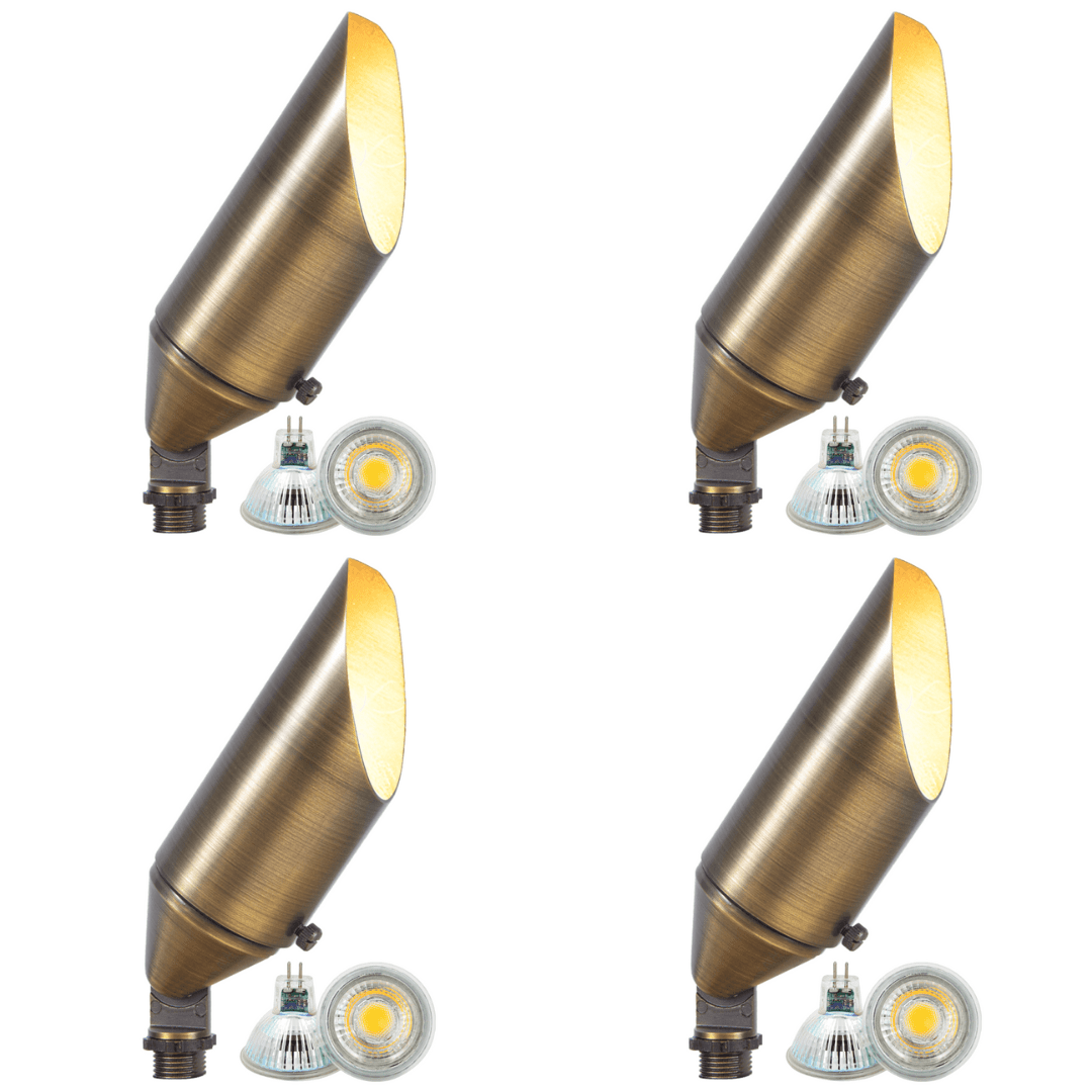4x/8x/12x Package Adjustable 12V Low Voltage LED Bullet Landscape Brass Spotlight Outdoor Lighting with 5W 3000K Bulb