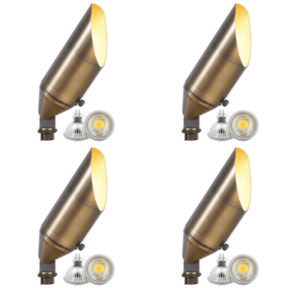 4x/8x/12x Package Adjustable 12V Low Voltage LED Bullet Landscape Brass Spotlight Outdoor Lighting with 5W 3000K Bulb