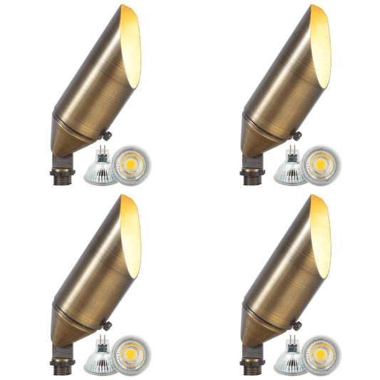 4x/8x/12x Package Adjustable 12V Low Voltage LED Bullet Landscape Brass Spotlight Outdoor Lighting with 5W 3000K Bulb