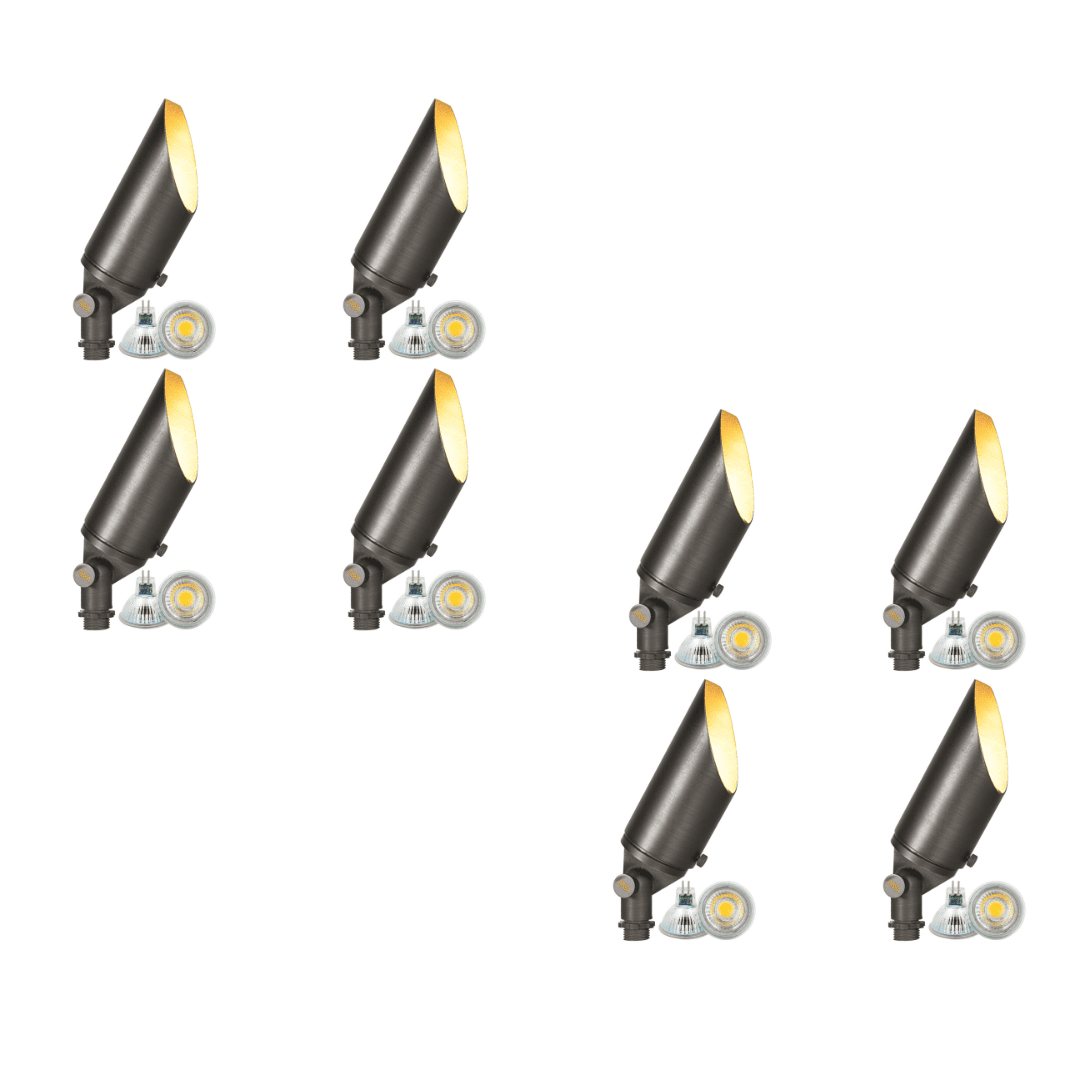 4x/8x/12x Package Adjustable 12V Low Voltage LED Bullet Landscape Brass Spotlight Outdoor Lighting with 5W 3000K Bulb