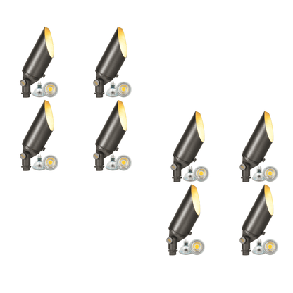 4x/8x/12x Package Adjustable 12V Low Voltage LED Bullet Landscape Brass Spotlight Outdoor Lighting with 5W 3000K Bulb