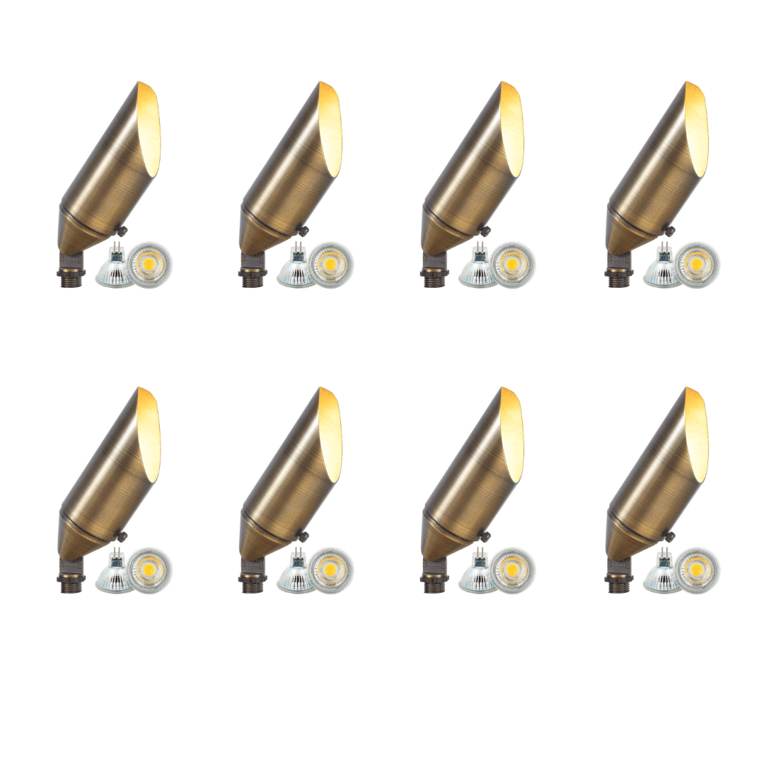 4x/8x/12x Package Adjustable 12V Low Voltage LED Bullet Landscape Brass Spotlight Outdoor Lighting with 5W 3000K Bulb