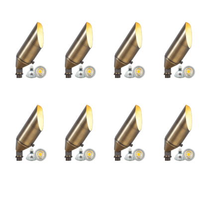 4x/8x/12x Package Adjustable 12V Low Voltage LED Bullet Landscape Brass Spotlight Outdoor Lighting with 5W 3000K Bulb