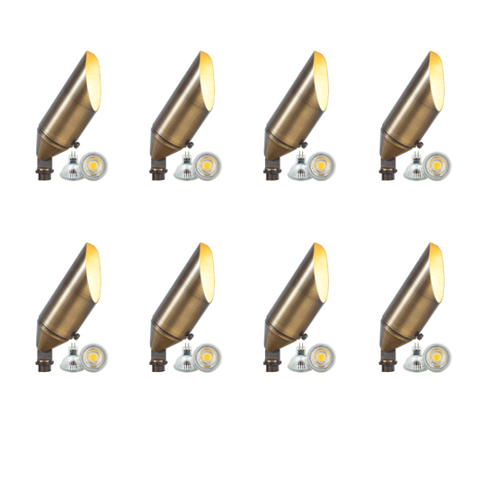 4x/8x/12x Package Adjustable 12V Low Voltage LED Bullet Landscape Brass Spotlight Outdoor Lighting with 5W 3000K Bulb