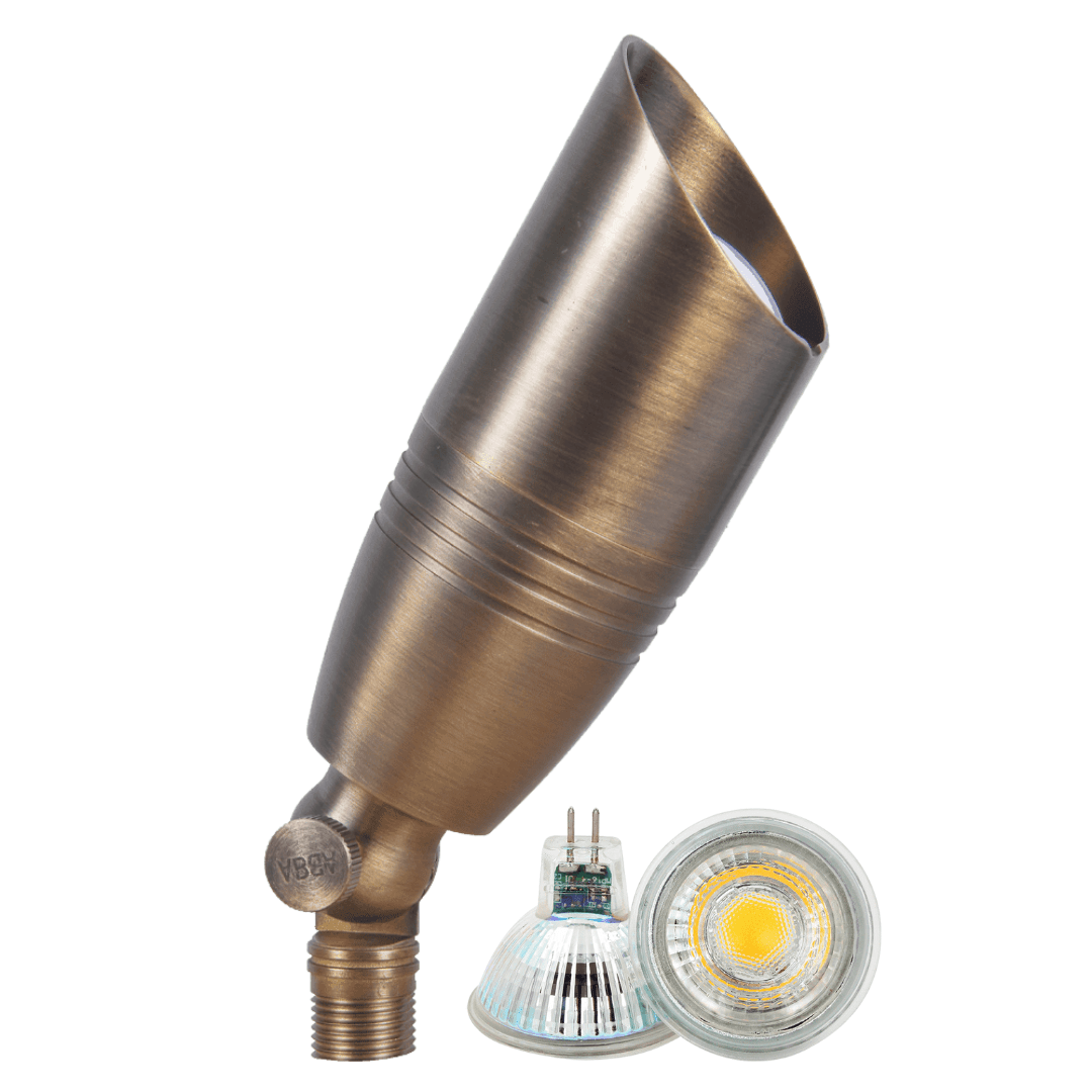 4x/8x/12x Package 12V Low Voltage LED Outdoor Landscape Brass Spotlight with 5W 3000K Bulb