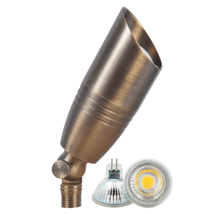 4x/8x/12x Package 12V Low Voltage LED Outdoor Landscape Brass Spotlight with 5W 3000K Bulb