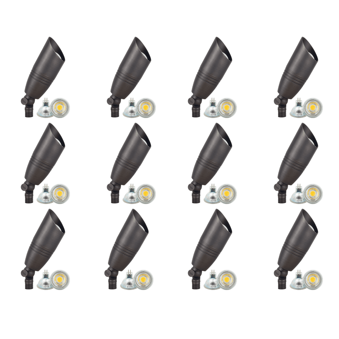 4x/8x/12x Package 12V Low Voltage LED Outdoor Landscape Brass Spotlight with 5W 3000K Bulb