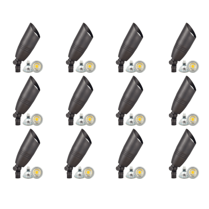 4x/8x/12x Package 12V Low Voltage LED Outdoor Landscape Brass Spotlight with 5W 3000K Bulb
