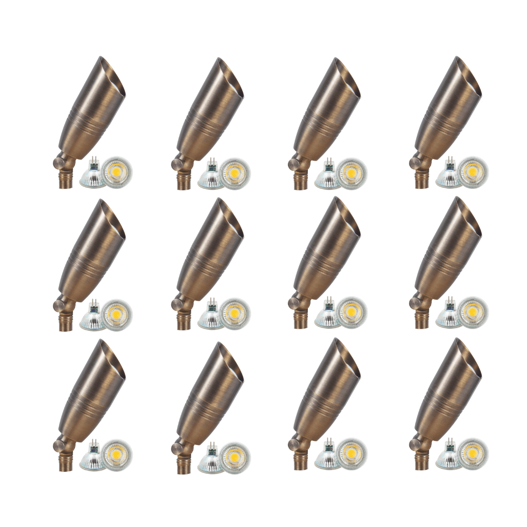 4x/8x/12x Package 12V Low Voltage LED Outdoor Landscape Brass Spotlight with 5W 3000K Bulb