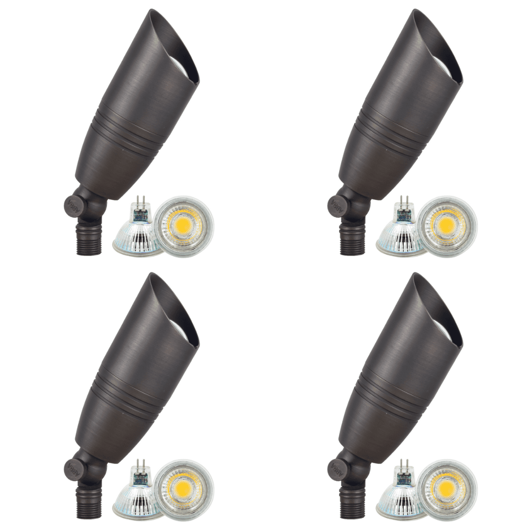 4x/8x/12x Package 12V Low Voltage LED Outdoor Landscape Brass Spotlight with 5W 3000K Bulb