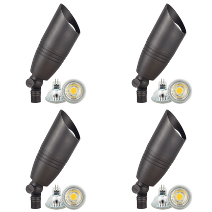 4x/8x/12x Package 12V Low Voltage LED Outdoor Landscape Brass Spotlight with 5W 3000K Bulb