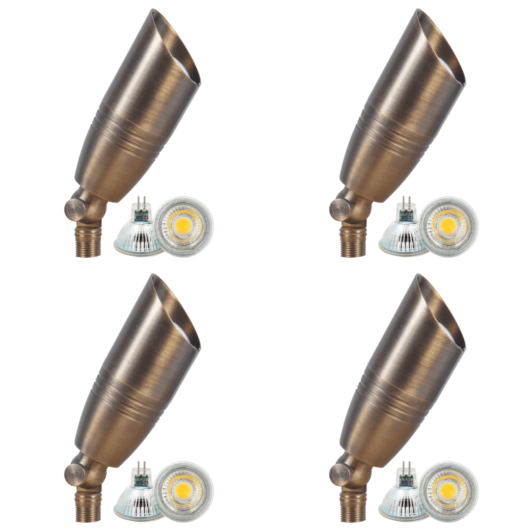 4x/8x/12x Package 12V Low Voltage LED Outdoor Landscape Brass Spotlight with 5W 3000K Bulb